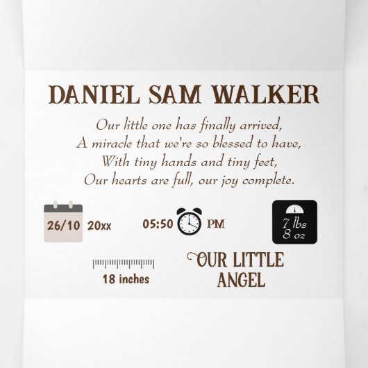 "Our Little Miracle"カスタマイズ可能誕生 三つ折り案内状 (内部中)