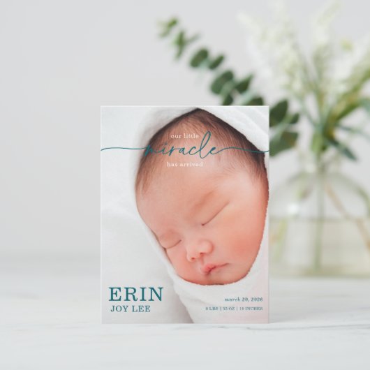 Our Little Miracle Baby Announcement card (スタンド正面)