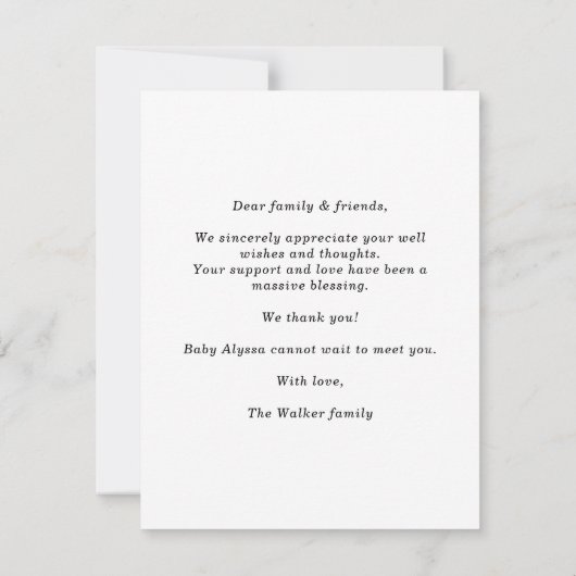 Our Little Miracle Baby Announcement card (裏面)