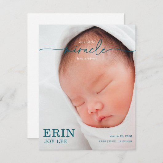 Our Little Miracle Baby Announcement card (正面/裏面)