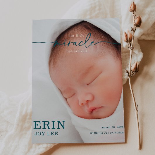 Our Little Miracle Baby Announcement card