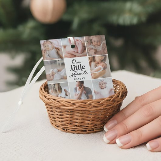 Our Little Miracle Newborn Baby Photo Grid Collage ガラスオーナメント