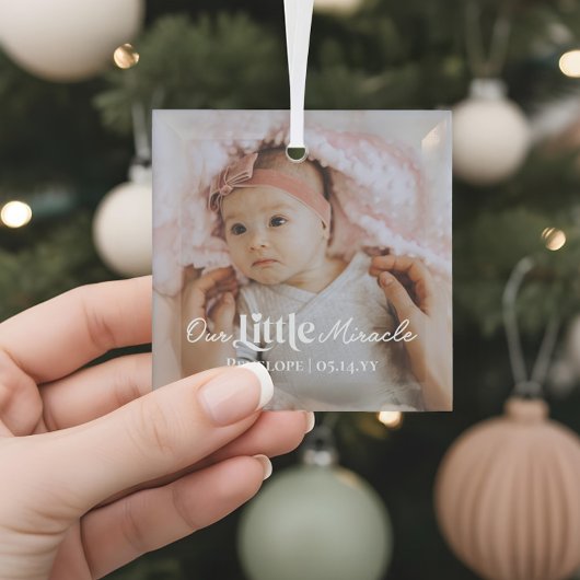 Our Little Miracle Newborn Baby Photo Keepsake ガラスオーナメント