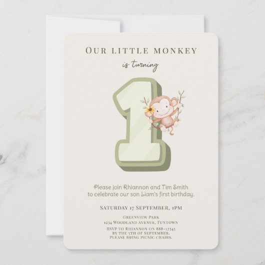 Our Little Monkey 1st Birthday invitation 招待状 (正面)