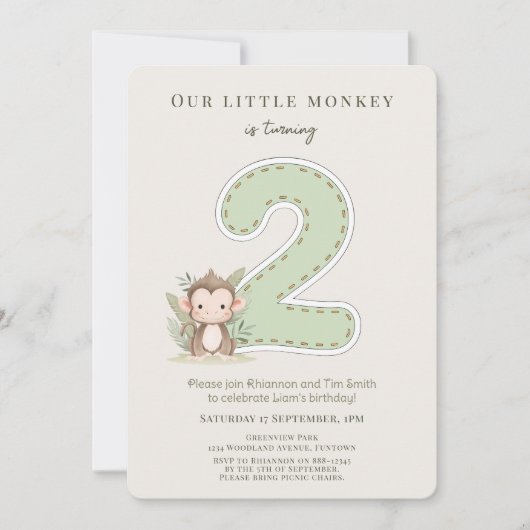 Our Little Monkey 2nd Birthday invitation 招待状 (正面)
