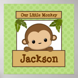 Our Little Monkey Art Print Personalized Name ポスター