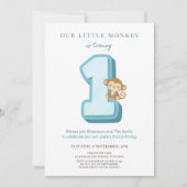 Our Little Monkey Blue 1st Birthday invitation 招待状 (正面)