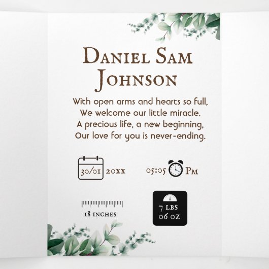 "Our Little one"カスタマイズ可能な誕生3つ折カード 三つ折りクリスマスカード (内部中)