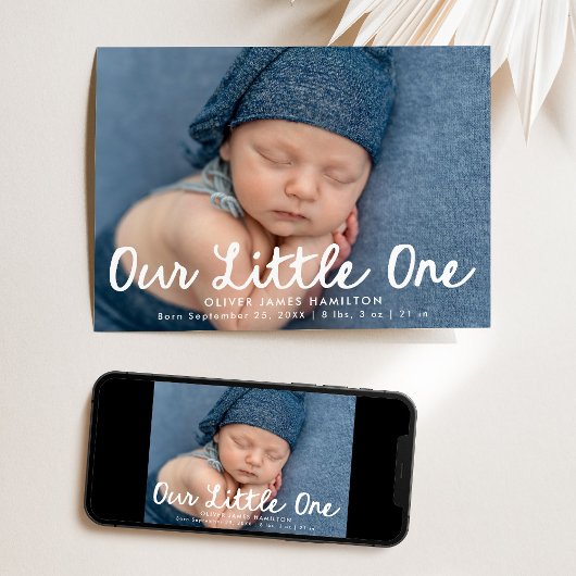 Our Little One Handwritten Script Photo Birth 案内状