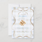 Our Little Peanut Boy Blue Gingham Baby Shower サンキューカード (正面)