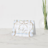 Our Little Peanut Boy Blue Gingham Baby Shower サンキューカード (正面)