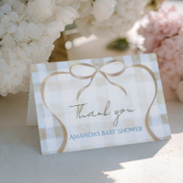 Our Little Peanut Boy Blue Gingham Baby Shower サンキューカード