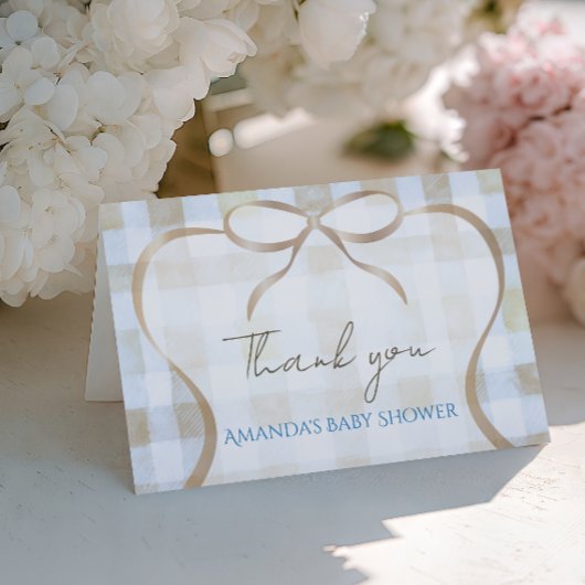 Our Little Peanut Boy Blue Gingham Baby Shower サンキューカード