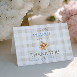 Our Little Peanut Boy Blue Gingham Baby Shower サンキューカード