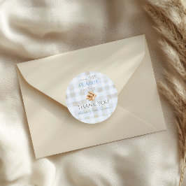 Our Little Peanut Boy Blue Gingham Baby Shower ラウンドシール