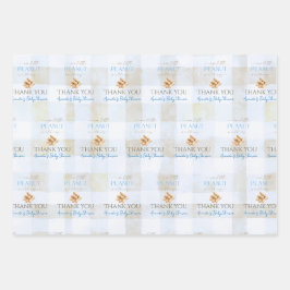 Our Little Peanut Boy Blue Gingham Baby Shower ラッピングペーパーシート