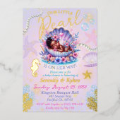 Our little Pearl Pastel Seashell Baby Shower 箔招待状 (正面)