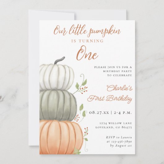 Our Little Pumpkin 1st Birthday 招待状 (正面)