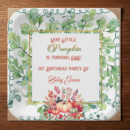 Our Little Pumpkin 1st Birthday Green Fall Wreath  ペーパープレート