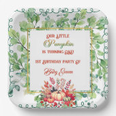Our Little Pumpkin 1st Birthday Green Fall Wreath  ペーパープレート (正面)
