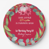 Our Little Pumpkin 1st Birthday Green Wreath Pink ペーパープレート (正面)