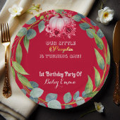 Our Little Pumpkin 1st Birthday Green Wreath Pink ペーパープレート
