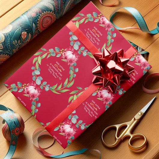 Our Little Pumpkin 1st Birthday Green Wreath Pink ラッピングペーパー