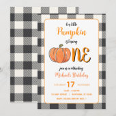 Our Little Pumpkin Fall Flannel Boys Birthday 招待状 (正面/裏面)