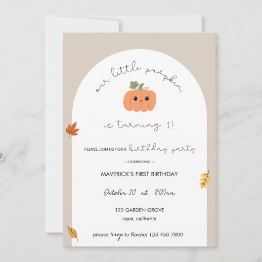 Our Little Pumpkin First Birthday Invitation 招待状 (正面)