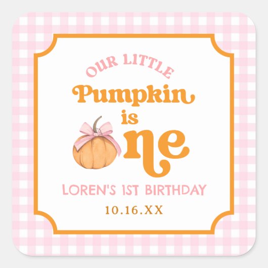 Our Little Pumpkin Girl 1st Birthday Party スクエアシール (正面)