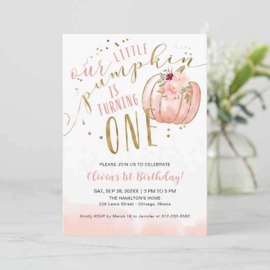 Our Little Pumpkin Is Turning One 1st Birthday 招待状 (スタンド正面)