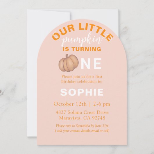 Our little Pumpkin Orange 1st Birthday 招待状 (正面)