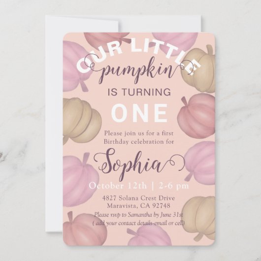 Our Little Pumpkin Pastel Fall Birthday 招待状 (正面)
