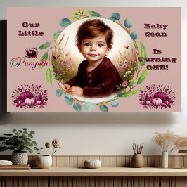 Our Little Pumpkin Purple 1st Birthday Fall Wreath 横断幕