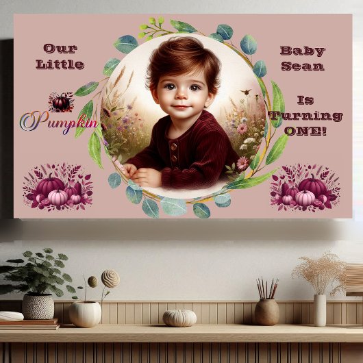 Our Little Pumpkin Purple 1st Birthday Fall Wreath 横断幕