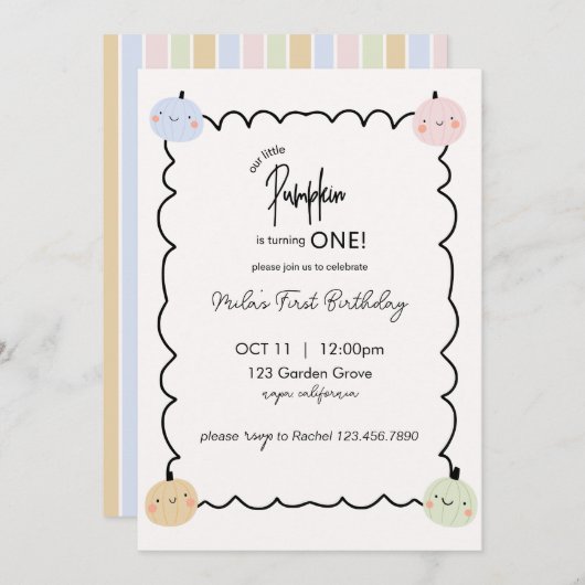 Our Little Pumpkin’s First Birthday Invitation 招待状 (正面/裏面)