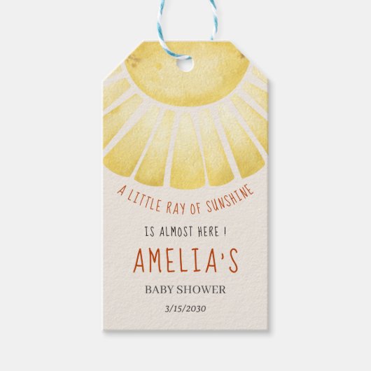 Our Little Ray of Sunshine Baby Shower Invitation ギフトタグ (正面)