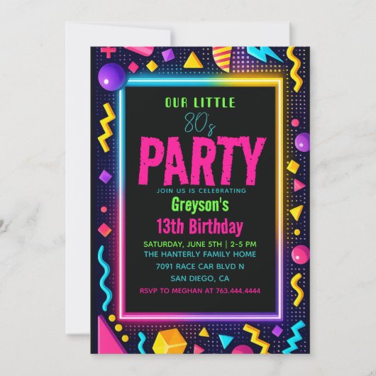 our little Retro Neon 80's Birthday Party 招待状 (正面)