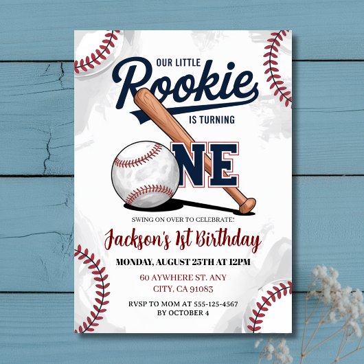 Our Little Rookie is Turning One Baseball Birthday 招待状