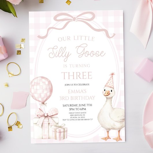 Our Little Silly Goose Pink Birthday Party 招待状