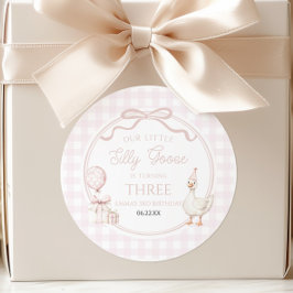 Our Little Silly Goose Pink Bow Birthday Party ラウンドシール