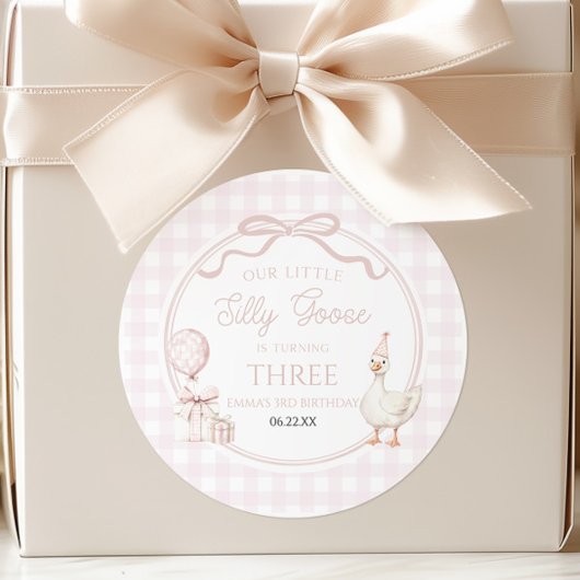 Our Little Silly Goose Pink Bow Birthday Party ラウンドシール