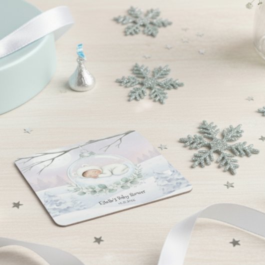 Our Little Snowbaby is on the way Winter Drinkware スクエアペーパーコースター