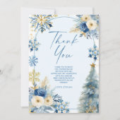 Our Little Snowflake Blue Winter Birthday Party サンキューカード (正面)