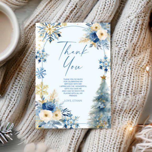 Our Little Snowflake Blue Winter Birthday Party サンキューカード