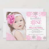 Our Little Snowflake Pink Birthday Girl Photo 招待状 (正面)