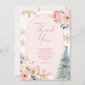 Our Little Snowflake Pink Winter Birthday Party サンキューカード (正面)