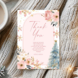 Our Little Snowflake Pink Winter Birthday Party サンキューカード