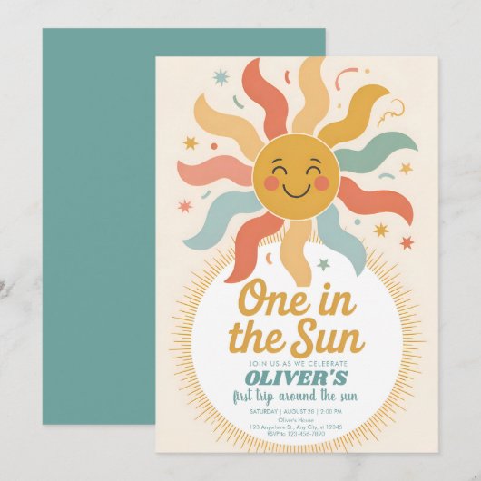 Our Little Sunshine Turns One Birthday 招待状 (正面/裏面)