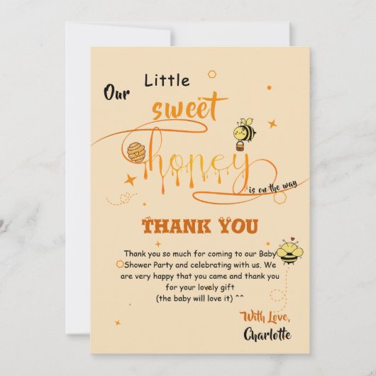 Our Little Sweet Honey Is On The Way Baby Shower サンキューカード (正面)